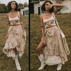 Spell & The Gypsy Collective Lioness Ruched Maxi Skirt in Smoke, Size Medium